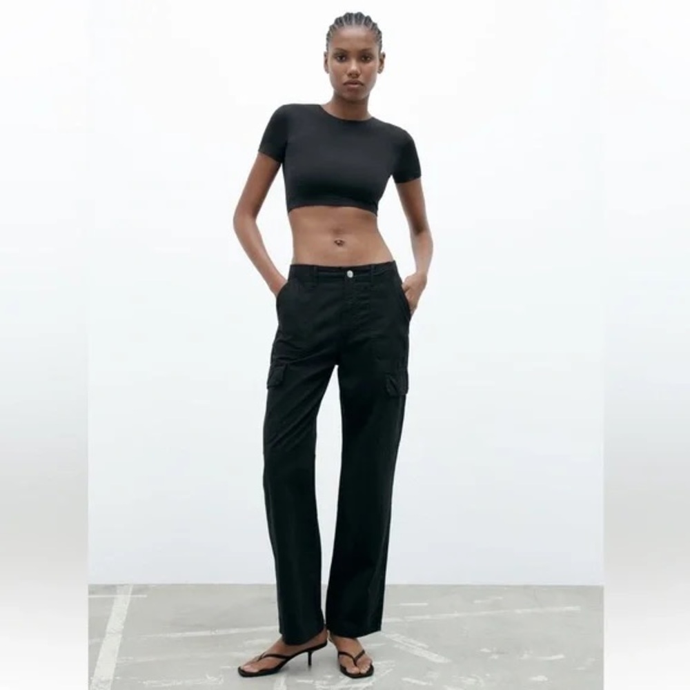 NWOT Zara Cargo Utility Pants High Rise Black Size 10